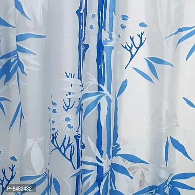 Bamboo Design PVC Shower Curtain 7 Feet with Hooks (7 FEET Blue Set of 1)-thumb3