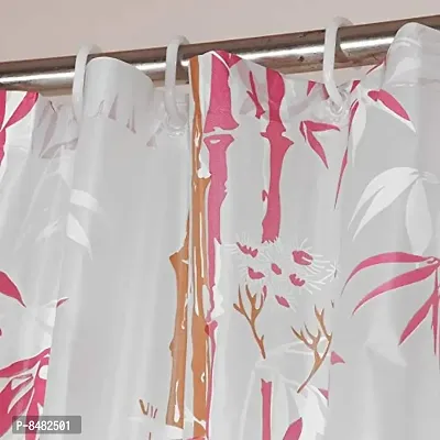 Bamboo Design PVC Shower Curtain 7 Feet with Hooks (7 FEET Pink Set of 1)-thumb3