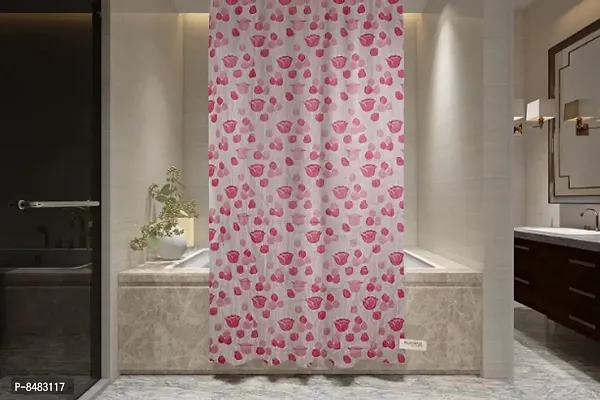 PVC Shower Curtain Tulip Design (9 FEET Pink Set of 1)-thumb2
