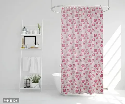 PVC Shower Curtain Tulip Design (7 FEET Pink Set of 2)-thumb0
