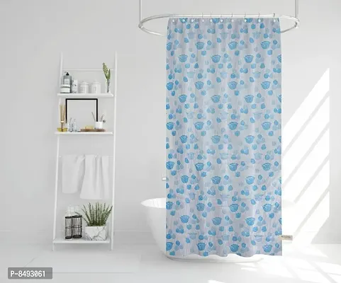 PVC Shower Curtain Tulip Design (7 FEET Blue Set of 2)-thumb0