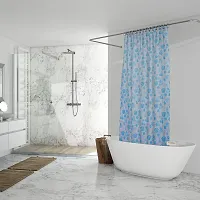 PVC Shower Curtain Tulip Design (7 FEET Blue Set of 2)-thumb1