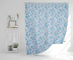PVC Shower Curtain Tulip Design (7 FEET Blue Set of 2)-thumb2