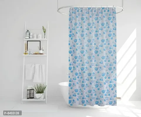 PVC Shower Curtain Tulip Design (7 FEET Blue Set of 1)