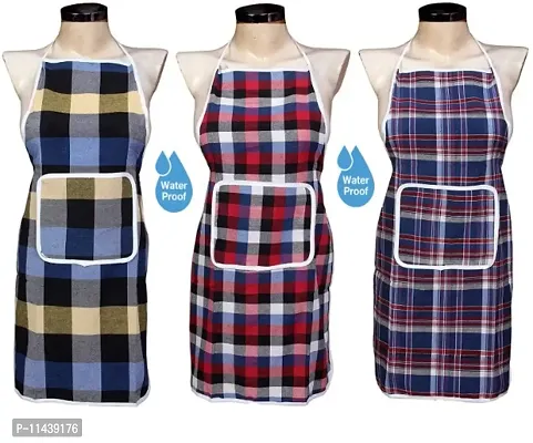 Waterproof Cotton Kitchen Apron with Front Pocket (Multicolour) Set of 3