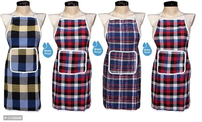 Waterproof Cotton Kitchen Apron with Front Pocket (Multicolour) Set of 4