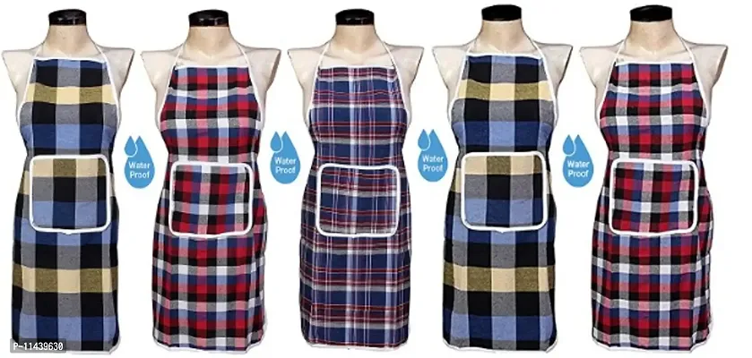 Waterproof Cotton Kitchen Apron with Front Pocket (Multicolour) Set of 5
