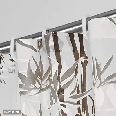 Bamboo Design PVC Shower Curtain Set of 1 with 8 Plastic Hooks (Brown)-thumb3