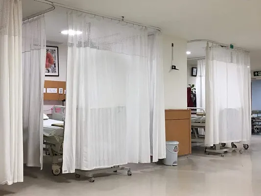 Stars Set of 1 PVC Hospital Partition Curtain with Square net on top for ICU and Wards (7 FEET by 6 FEET, White)