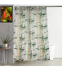 Fabfurn PVC Waterproof Green  Brown Bamboo Printed Shower Curtain with 16 Hooks Set of 2 (7ft) Brand: Fabfurn-thumb1