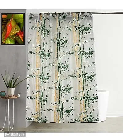 Fabfurn PVC Waterproof Green  Brown Bamboo Printed Shower Curtain with 16 Hooks Set of 2 (7ft) Brand: Fabfurn-thumb2