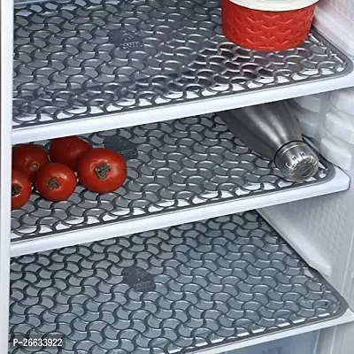 PVC Drawer and Fridge Jali Mats/Drawer Mats Jali/Placemats (Set of 6 Pieces) Waterproof, Plastic (Grey)-thumb3