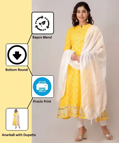 Colour Anarkali Kurta with Dupatta Set