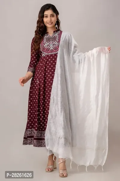 Fancy Cotton Blend Ethnic Gowns With Dupatta For Women