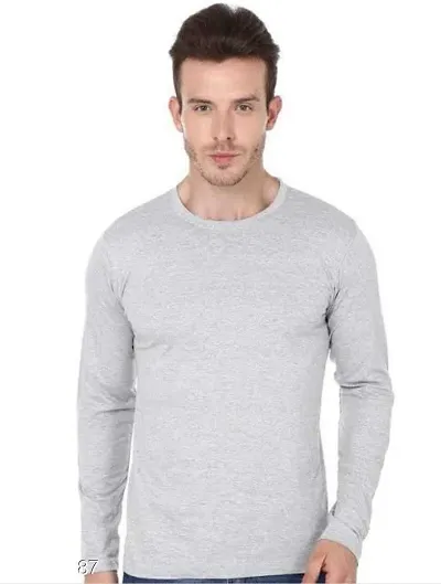 Stylish Polycotton Solid Full Sleeve Round Neck Tees For Men