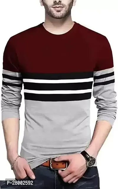 Stylish Multicoloured Polycotton Self Pattern Full Sleeve Round Neck Tees For Men-thumb0