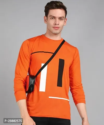 Stylish Orange Polycotton Printed Full Sleeve Round Neck Tees For Men