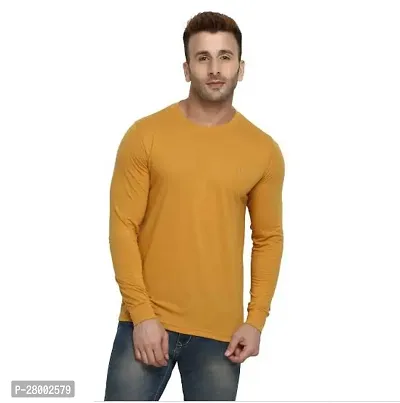 Stylish Yellow Polycotton Solid Full Sleeve Round Neck Tees For Men