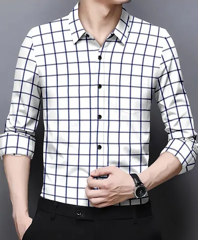 Office Wear Trendy Blue Check White Shirt For Men