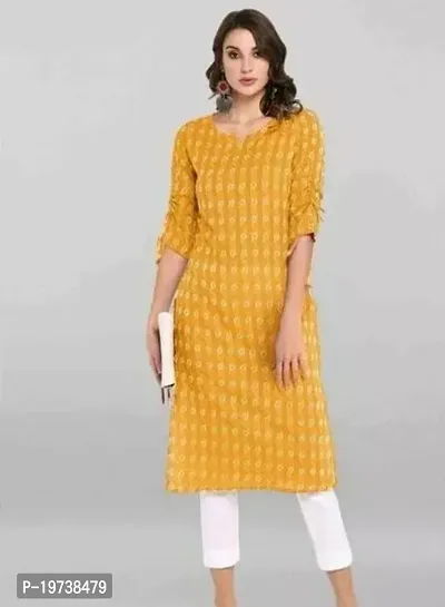 Stylish Straight Yellow Printed Cotton Kurta Bottom Set For Women-thumb0