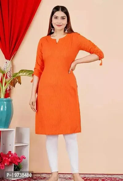 Stylish Straight Orange Printed Cotton Kurta Bottom Set For Women-thumb0