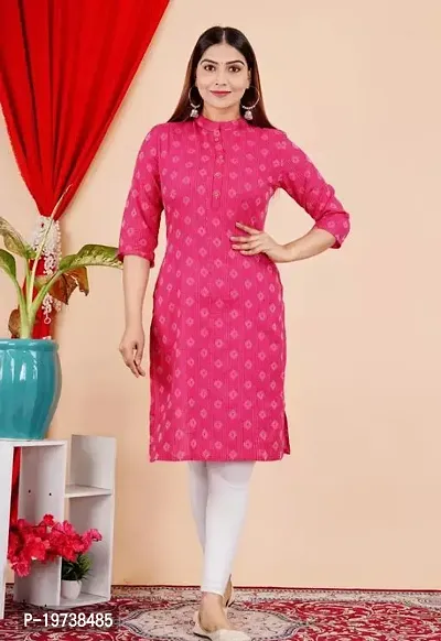 Stylish Straight Pink Printed Cotton Kurta Bottom Set For Women