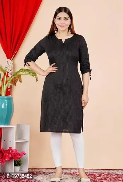 Stylish Straight Black Printed Cotton Kurta Bottom Set For Women