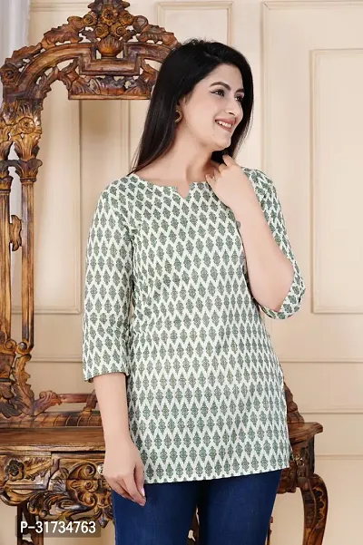 Stylish Green Cotton Short Kurta For Women-thumb0