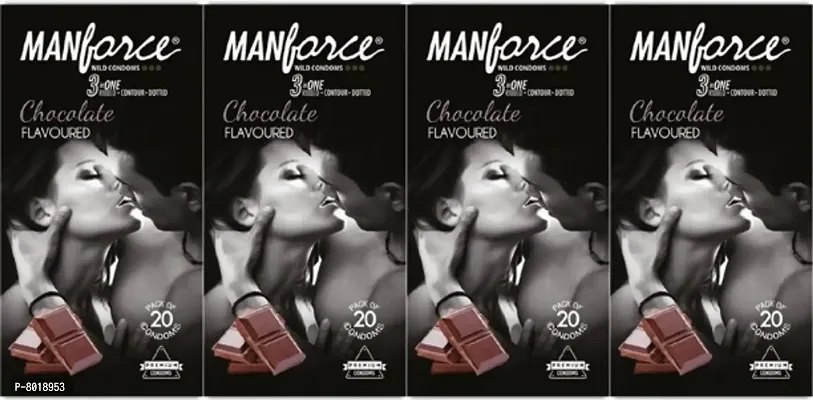 4 x MANFORCE Wild 3 in 1, Chocolate Flavoured Condom 10  Sheets