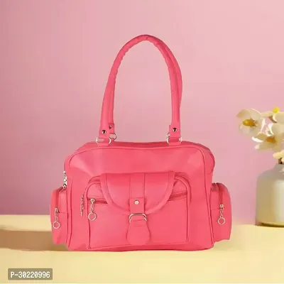 Stylish Pink PU Solid Handbags For Women-thumb0