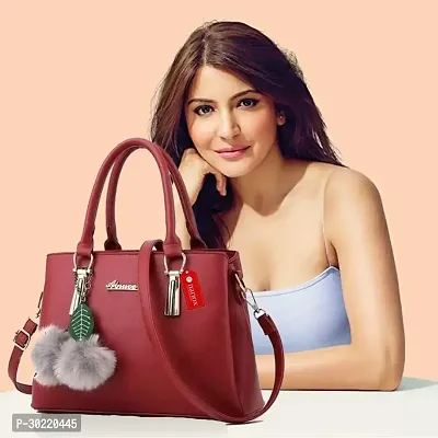 Stylish Maroon PU Solid Handbags For Women-thumb0