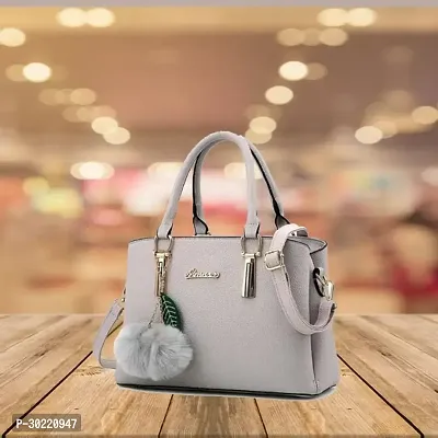 Stylish Grey PU Solid Handbags For Women-thumb0