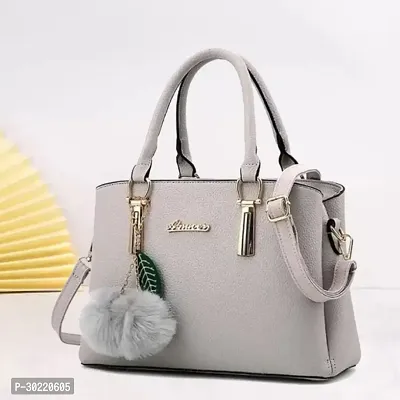 Stylish Grey PU Solid Handbags For Women-thumb0