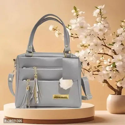 Stylish Grey PU Solid Handbags For Women-thumb0