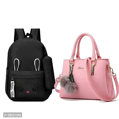 Stylish Multicoloured PU Colourblocked Handbags And Backpack For Women Pack Of 2-thumb0