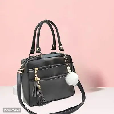 Stylish Black PU Solid Handbags For Women-thumb0