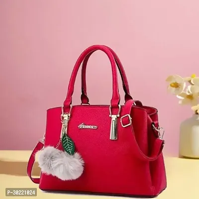 Stylish Red PU Solid Handbags For Women-thumb0