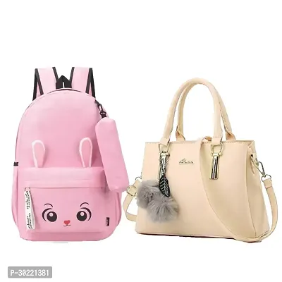 Stylish Multicoloured PU Handbags And Backpack For Women Pack Of 2