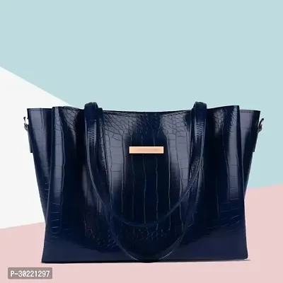 Stylish Navy Blue Artificial Leather Solid Handbags For Women-thumb0