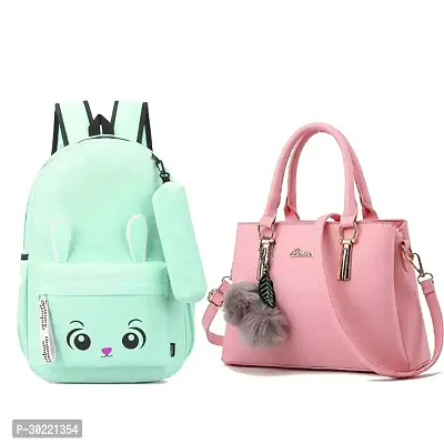 Stylish Multicoloured PU Handbags And Backpack For Women Pack Of 2-thumb0