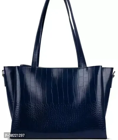 Stylish Navy Blue Artificial Leather Solid Handbags For Women-thumb3