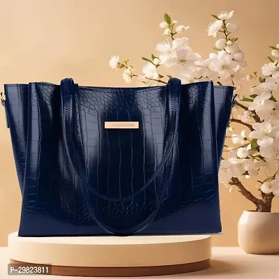 Stylish Navy Blue PU Solid Handbags For Women-thumb0