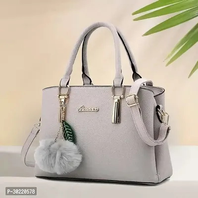 Stylish Grey PU Solid Handbags For Women-thumb0