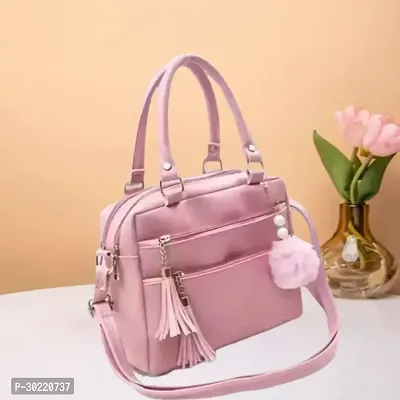 Stylish Pink PU Solid Handbags For Women-thumb0