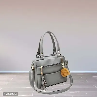 Stylish Grey PU Solid Handbags For Women-thumb0