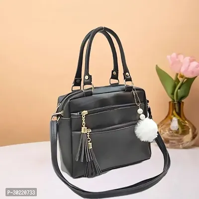 Stylish Black PU Solid Handbags For Women-thumb0