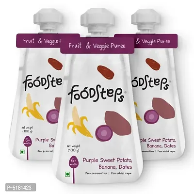 Food Steps Baby Food for 6 Month+ Baby - Purple Sweet Potato, Banana, Dates Puree - Pack of 3 (100 gm Each)-thumb0