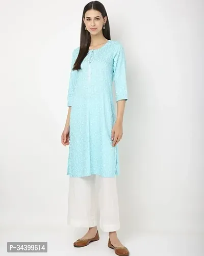 Stylish Blue Cotton Kurta For Women-thumb0