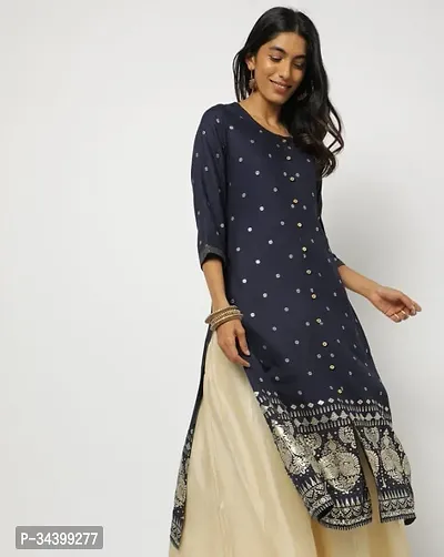 Stylish Navy Blue Cotton Kurta For Women-thumb0