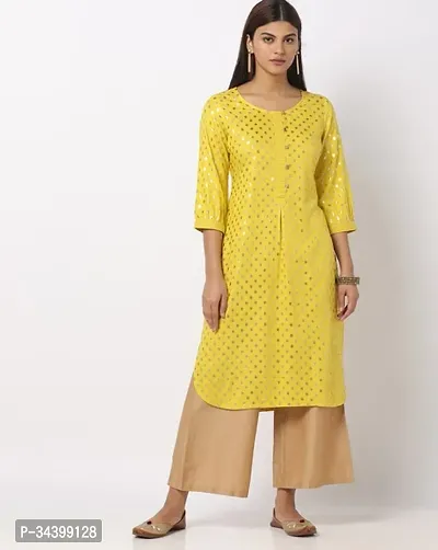 Stylish Yellow Cotton Kurta For Women-thumb0